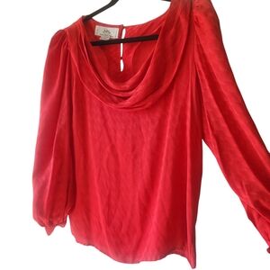 VTG  Red Silk Cowl Neck Blouse Malcolm Starr Long Sleeve Pullover Size 12 - 42